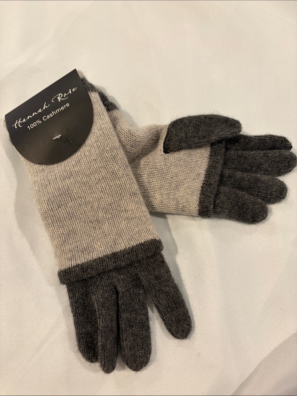 Hannah Rose Two-Tone Cashmere Gloves — Light Gray & Dark Gray